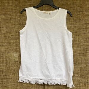Dylan white cotton tank top with cotton fringe
